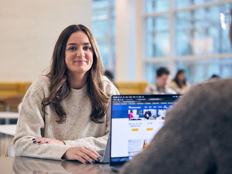 a person sitting at a table with a laptop
