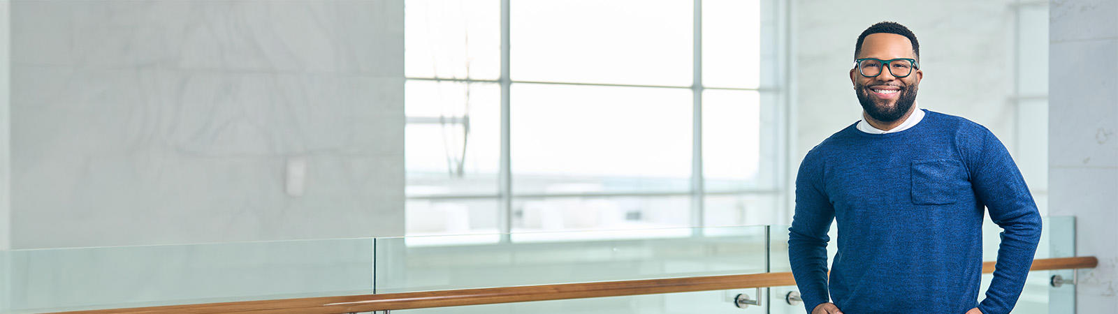 a glass railing in a room