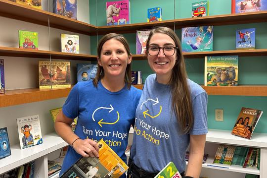 two women in a library